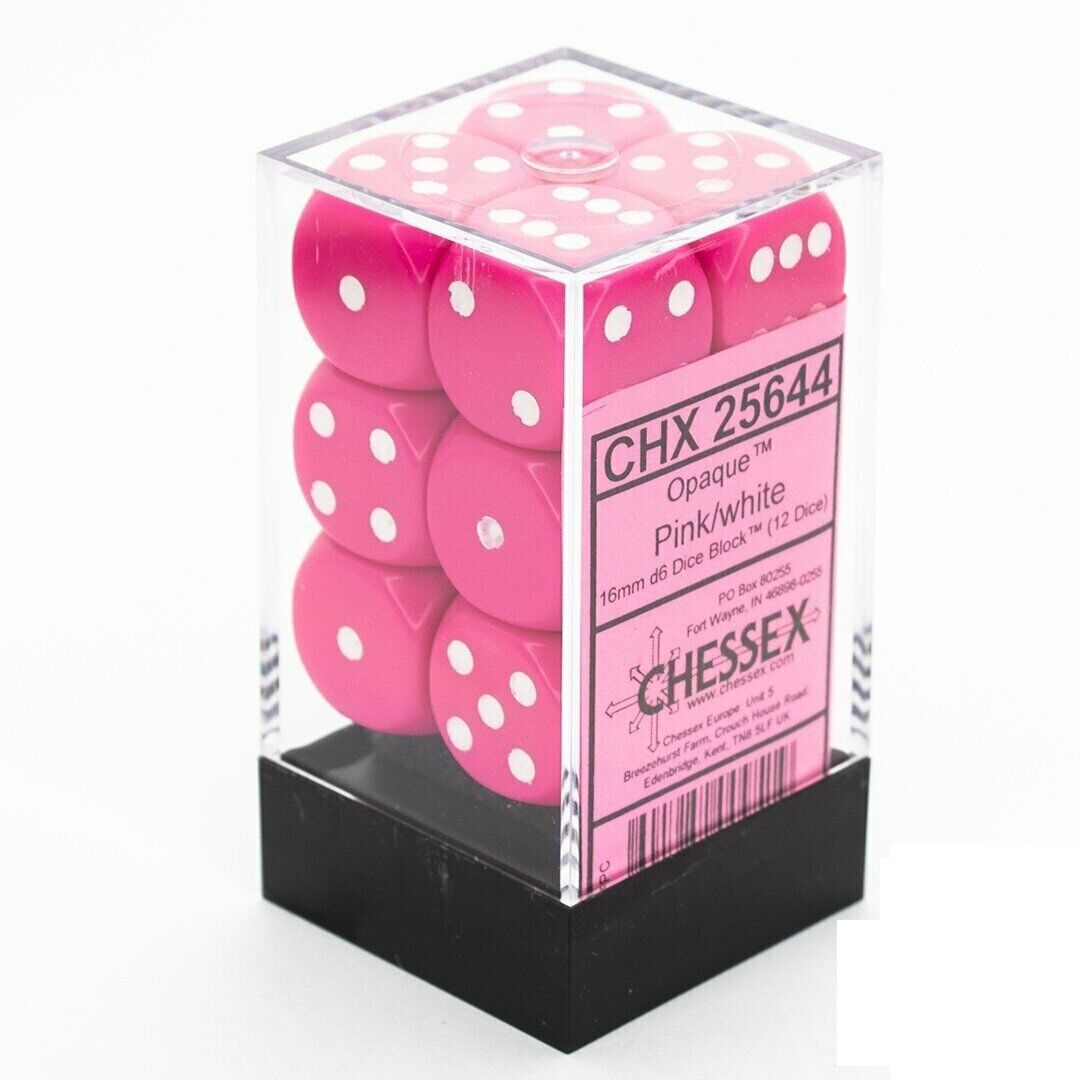 CHX25644 12d6 Pink/white 16mm Dice image 0